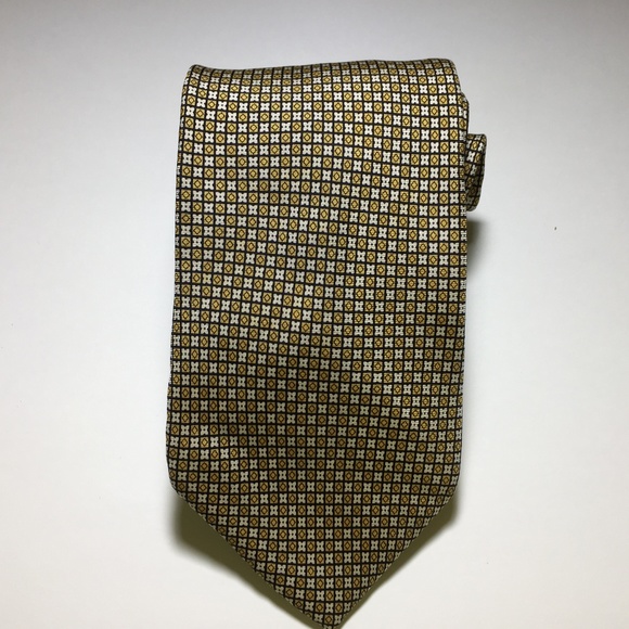 Classics Tommy Hilfiger Geometric Inported100% Silk Gold Brown Men's  Tie - Picture 8 of 8